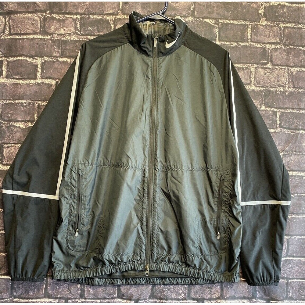 Nike Golf Jacket Mens Large Black Gray Swoosh Lined Windbreaker Water Resistant